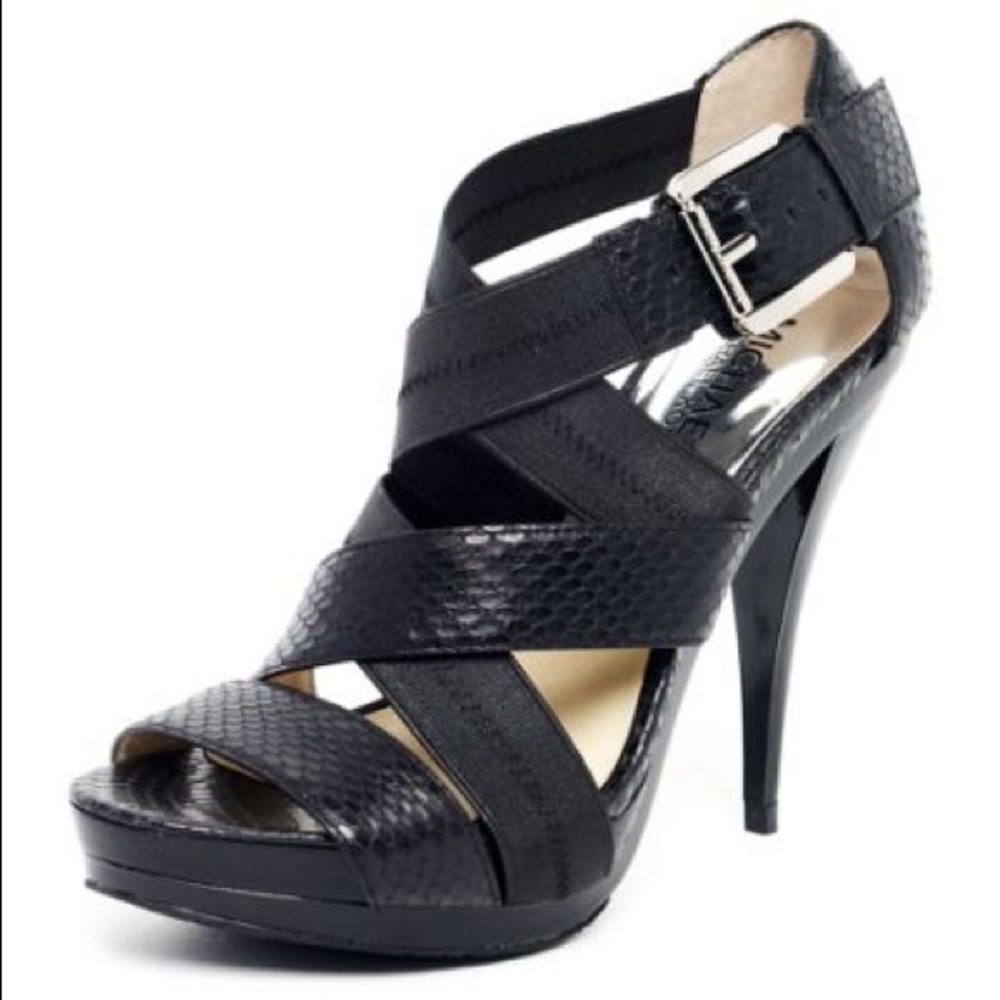 Womens Black Carina Snake-Embossed Leather Sandal